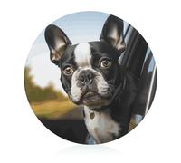 Puppy Dog Boston Terrier Cutting Board for Kitchen Mini Cheese Chopping Board Round Tempered Glass Chopping Block for Picnic Cutting Pizza Meat Fruit(7.9 Inch)