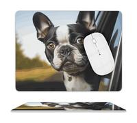 Puppy Dog Boston Terrier Mouse Pad for Office, Leather Mouse Mat with Non-Slip Base, Waterproof Desk Pad Protector for Home, Personalized Mouses Mat for Travel, Outdoor, 10" X 8"