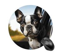 Puppy Dog Boston Terrier Mouse Pad Round Mouse Mat Leather Non-Slip Rubber Base Mousepad Waterproof Computer Mouses Pad for Laptop Wireless Mouses Keyboard Home Office