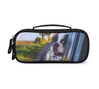 Puppy Dog Boston Terrier Multi-Purpose Organiser Pouch with Handle Durable PU Leather Pen Pouch Portable Makeup Storage Bag for Travel Everyday Carry Desk Organisation 21x11x4.5cm Size
