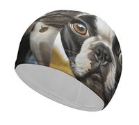 Puppy Dog Boston Terrier Swim Cap for Women Men Swimming Hat Bath Waterproof Pool Caps for Long Thick Curly Hair