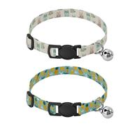 Puppy Dog Collar Release Buckle Girl and Boy Collar 2 Packs Vector Hand-Drawn Wolf Soft Green Summer Pineapple Almond Animals Blue
