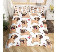 Puppy Dog Duvet Cover Cartoon Pug Dog Print Bedding Set for Kids Boys Girls 3D Animal Theme Comforter Cover Cute Pug Dog Quilt Cover Bedroom Collection 2Pcs Single Size
