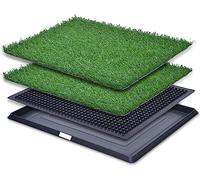 Puppy Dog Litter Training Tray with 2 Packs Dog Grass Pee Pads for Replacement, Pet Pee Pad Holder Portable Indoor Dog Toilet (40.6x50.7cm)