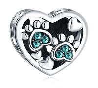 Puppy Dog Paw Print Charms with December Birthstone, fits Pandora Birthday Bracelet, 925 Sterling Silver Blue Zircon Crystal Pet Cat Heart Beads, Gifts for Christmas/Valentines