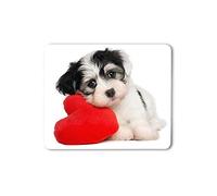 Puppy Dog with A Red Heart Mouse Pad Cute Funny Adorable Animal Romantic Valentine's Day Gaming Mouse Mat Non-Slip Rubber Base Thick Mousepad for Laptop Computer PC 11.8" x 9.8"