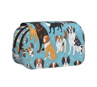 Puppy Doodles Print Double Clamshell Pen Case, Zipper Pockets, Large Capacity For Art Supplies & Travel