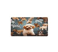Puppy Doodles -Print Four-Hole License Plate Holder With Custom Designs - Weather Resistant & Easy Fit For Front/Rear Vehicles