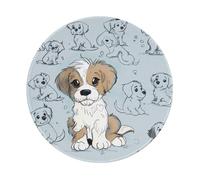 Puppy Doodles Printed Gaming Mouse Pad 1 PCS, Round Non-Slip Rubber Base Laptop Mousepad Desk Mat for Gamer, Office, Home