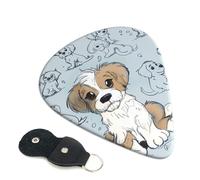 Puppy Doodles Printed Guitar Picks, 6 Pack with Leather Keychain Pick Holder - 0.46mm, 0.71mm, 0.96mm Assorted Thickness for Acoustic Ukulele, Electric Guitar, Acoustic Guitar, Bass