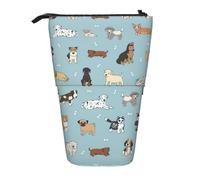Puppy Doodles Vertical Retractable Pencil Case Makeup Bag Wallet Storage Bag for Pens Pencils and Small Items