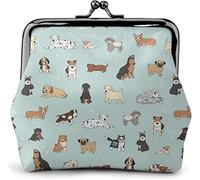 Puppy Doodles Women's Leather Coin Purse, Small Change Pouch with Kiss-Lock Clasp Closure Buckle Wallet for Girl Gift