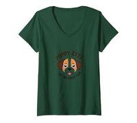 Puppy Eyes Get Me Every Time Adorable Dog Lover V-Neck T-Shirt, Women, Forest Green, L