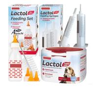 Puppy Feeding Set - 250g Lactol Puppy Milk Replacer + Feeding Bottle, cleaning brush, replacement teats, 2 Syringes different sizes - Newborn Nursing & Hand-Rearing Kit - Suitable From Birth