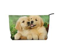 Puppy Golden Retriever Corduroy Makeup Bag with Stylish and Durable Zipper Design