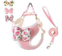 Puppy Harness and Leash Sets with Detachable Bows, Small Dog Adjustable Lightweight Vet Harness Ideal for Walking Running Training for Puppy Small and Medium Sized Dog (Pink with 3 bows, S)