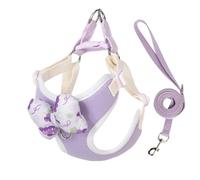 Puppy Harness and Leash Sets with Detachable Bows, Small Dog Adjustable Lightweight Vet Harness Ideal for Walking Running Training for Puppy Small and Medium Sized Dog (Pueple with 1 bow, L)