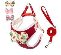 Puppy Harness and Leash Sets with Detachable Bows, Small Dog Adjustable Lightweight Vet Harness Ideal for Walking Running Training for Puppy Small and Medium Sized Dog (Red with 3 bows, S)