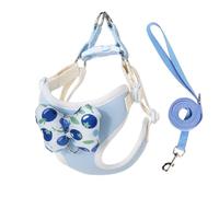 Puppy Harness and Leash Sets with Detachable Bows, Small Dog Adjustable Lightweight Vet Harness Ideal for Walking Running Training for Puppy Small and Medium Sized Dog (Blue with 1 bow, M)