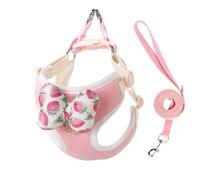 Puppy Harness and Leash Sets with Detachable Bows, Small Dog Adjustable Lightweight Vet Harness Ideal for Walking Running Training for Puppy Small and Medium Sized Dog (Pink with 1 bow, XL)