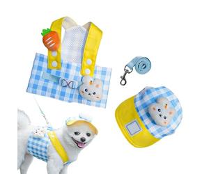 Puppy Harness Vest Set Hat Drawstring Accessories Breathable Safe for Leadership Training Walking Shopping Movement Daily Wear