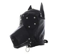 Puppy Hood, Fetish Cosplay Gimp Mask, Bondage BDSM Mask Black Faux Leather Roleplay Dog Mask for Adults with Removable Eye Mask