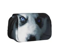 Puppy Husky Double Clamshell Pen Case Portable Pencil Pouch With Zipper