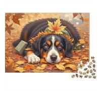Puppy in Autumn Leaves 1000 Piece Jigsaw Puzzle Paper for Adults Fall Leaves Puzzle Game for Family Relaxation Decor Gift 70x50cm/1000pcs