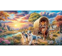 Puppy-in-Basket-at-Sunset Puzzle Game 1000 Pieces Jigsaw Puzzles Impossible Hard Difficult Challenging Recycled Paper for Adults and Kids Age 12 Years Up 38x26/1000pcs