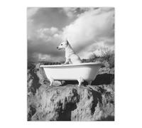 Puppy in Bathtub Black White Surreal Dog Lover Wall Art Print Artery8 Grey W24 inch x H32 inch