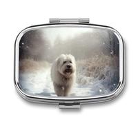 Puppy in Snow Pill Box,2 Compartments Square Pills Container,Portable for Pocket Or Purse Pill Organizer to Hold Vitamins,Medication,Fish Oil,etc