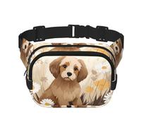 Puppy in the flowers Fitness travel shoulder bag, fashionable and casual waist bag, square double-layer waist bag, Black, One Size, Black, One Size
