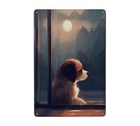 Puppy In The Moonlight Metal Poster Vintage Tin Sign Funny Plaque Tin For Cafe Garage Garden