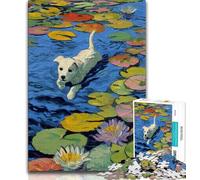 Puppy in The Pond Jigsaw Puzzles for Teenagers 1000 Jigsaws,Toys Educational Games Stress Relieving Wishlist with Santa Claus 38x26cm