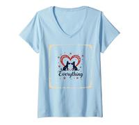 Puppy is Loves Everything - Adorable Dog Lovers V-Neck T-Shirt, Women, Baby Blue, S