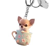 Puppy Key Chain - 2D Acrylic Dog Pendant, Teacup Puppy key-ring for Bag | Fun Cartoon Dog Key Chain for Boys, Girls, Car Mirror Accessories, Gift for Dog Lovers, key-ring for Backpack and Purse