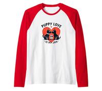 Puppy Love is My Jam - Cute Dog Couple Valentine's Raglan Baseball Tee, Men, Red/White, XL