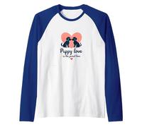 Puppy Love is The Purest Love - Adorable Dog Couple Art Raglan Baseball Tee, Men, Royal Blue/White, M