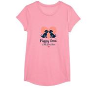 Puppy Love is The Purest Love - Adorable Dog Couple Art T-Shirt, Girls, Pink, XS