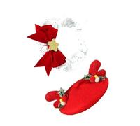 Puppy Mistletoe Hat Dog Christmas Festive Bowknot Star Collar Photo Props Lace Necklace And Mistletoe For New Year Pet Hat