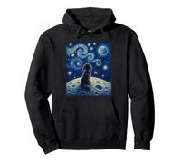 Puppy On Moon Watching Earth Van Gogh Style Dog Starry Night Pullover Hoodie