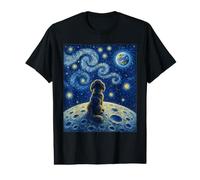 Puppy On Moon Watching Earth Van Gogh Style Dog Starry Night Value Graphic T-Shirt