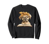 Puppy Open Book Reading Dog Lover Graphic Portrait Large Sweatshirt