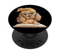 Puppy Open Book Reading Dog Lover Graphic Portrait Round PopSockets Adhesive PopGrip