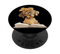 Puppy Open Book Reading Dog Lover Graphic Portrait Round PopSockets Adhesive PopGrip