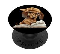 Puppy Open Book Reading Dog Lover Graphic Portrait Round PopSockets Adhesive PopGrip