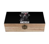 Puppy Patriotic Dog Bless America Decorative Wooden Storage Box with Hinged Lid And Front Clasp Keepsakes Chest