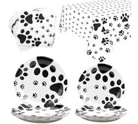 Puppy Paw Party Supplies - Dog & Cat Print Tableware Set with 20 9" Plates, 20 7" Plates, 20 Napkins and 1 Tablecloth for Puppy Theme Birthday Decorations
