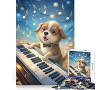 Puppy Playing Piano with Musical Notes Jigsaw Puzzles for Adults1000 Pieces Strengthen Memory Home Pastime Clean Edge Elegant Gift (38x26cm)