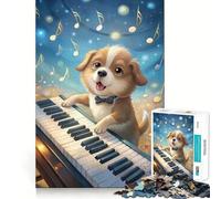 Puppy Playing Piano with Musical Notes Jigsaw Puzzles for Adults1000 Pieces Strengthen Memory Home Pastime Clean Edge Elegant Gift (38x26cm)